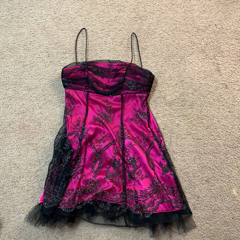 Pink and black dress noodle straps